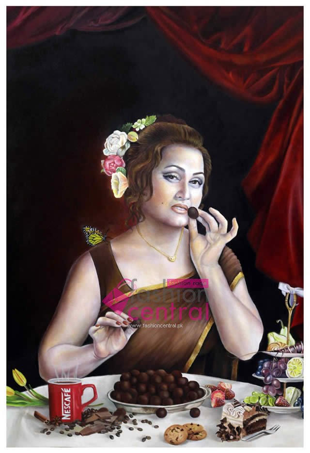 Portrait of Noor Jahan enjoying cup of Nescafe for tea