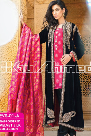 Gul Ahmed Embroidered Silk Velvet Coat Collection 2014
