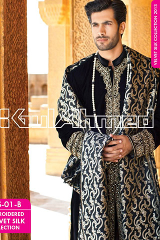 Gul Ahmed Latest Embroidered Silk Velvet Coat 2014 Collection