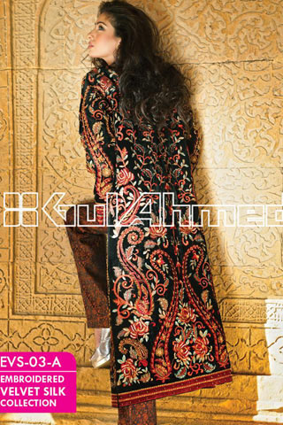 Embroidered Silk Velvet Coat Gul Ahmed 2014 Collection