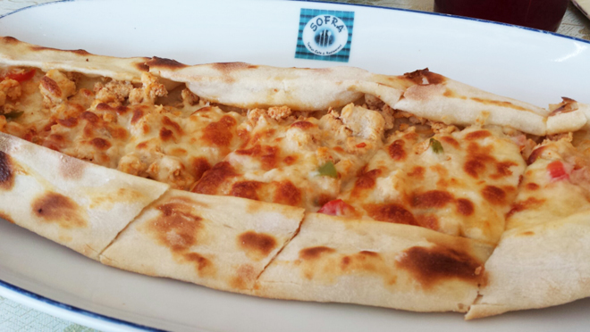 Turkish Pide filled with Meat and Cheese