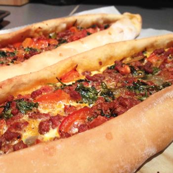 Turkish Pide filled with Meat and Cheese
