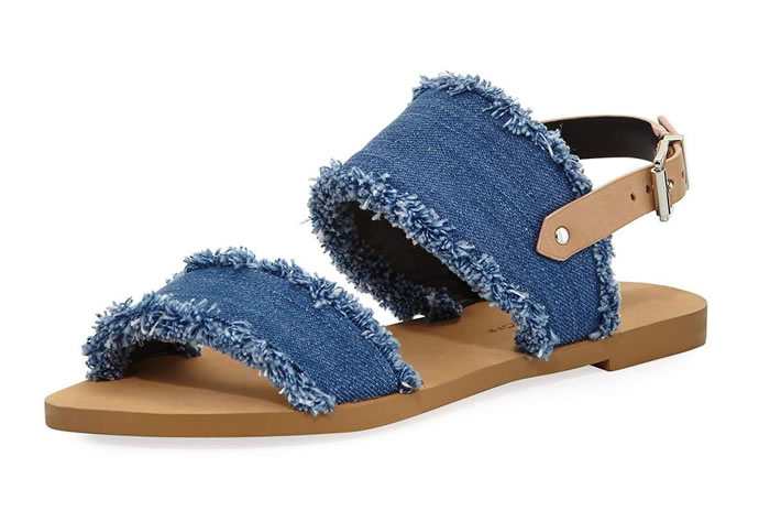 Emery Denim Fringe Flat Sandal, Blue