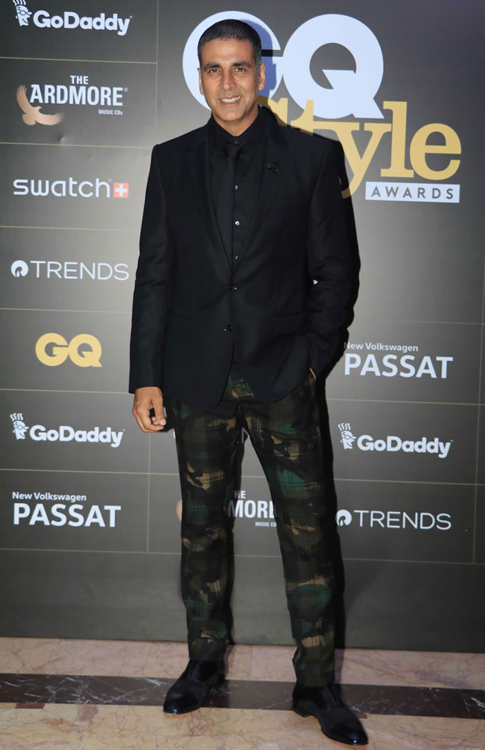 Akshay Kumar poses for photographers on his arrival at the GQ Style Awards 2018 held at Taj Lands End in Bandra, Mumbai