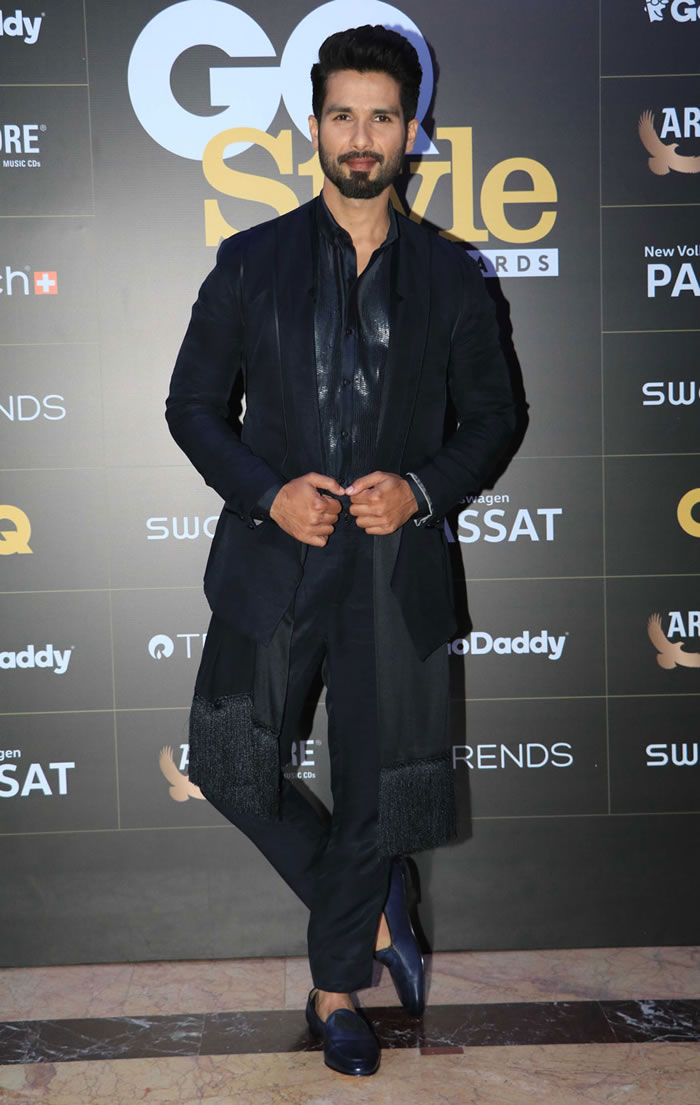 Shahid Kapoor poses for a photo on his arrival at the GQ Style Awards 2018 held at Taj Lands End in Mumbai