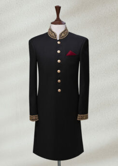 Black-Sherwani-With-Golden-Work