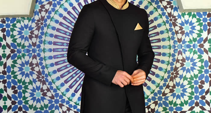 Angle Cut Black Sherwani 1