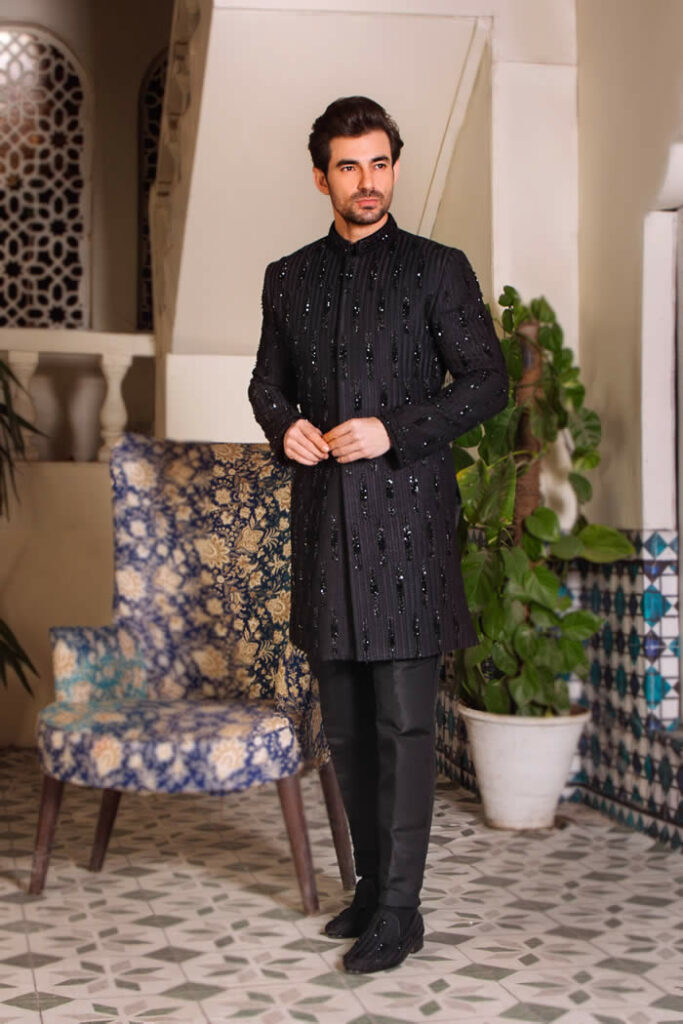 Black Bead Work Sherwani 1