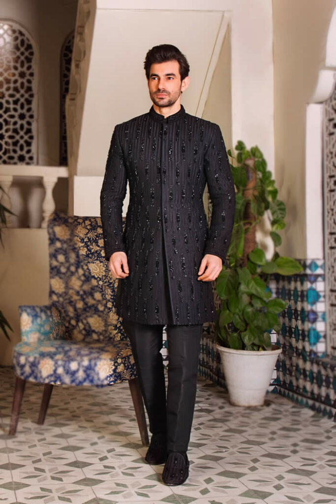 Black Bead Work Sherwani 2