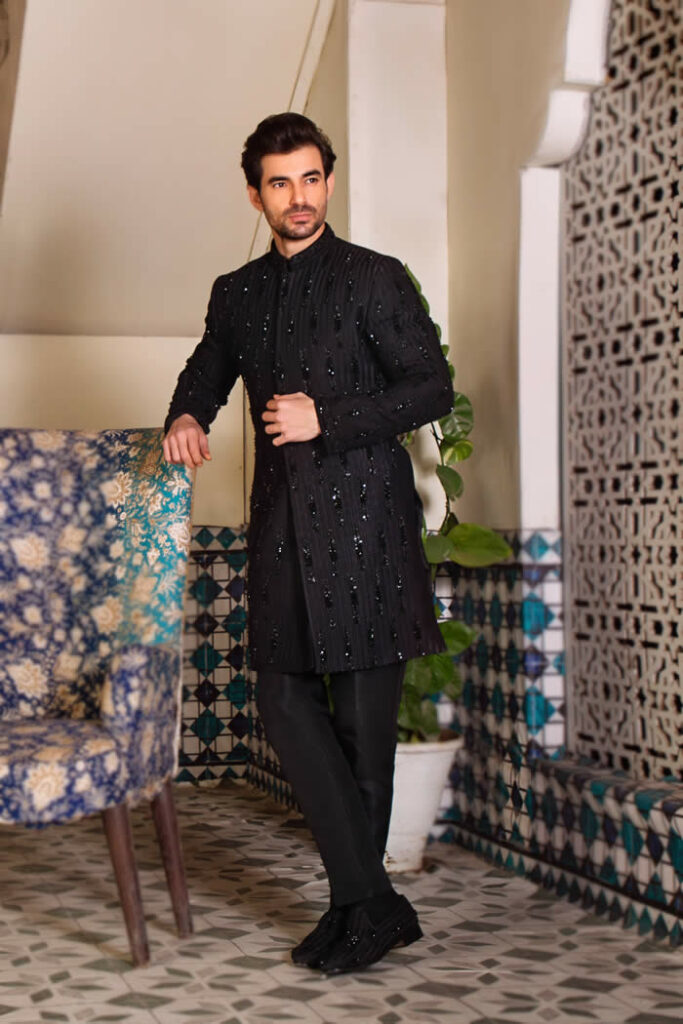 Black Bead Work Sherwani 3