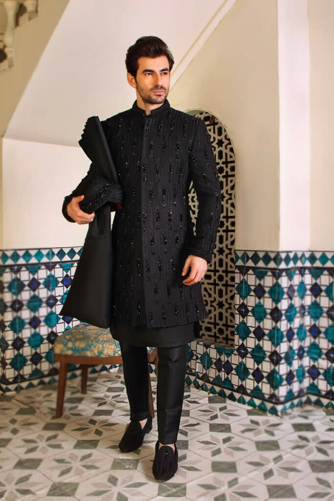 Black Bead Work Sherwani 4