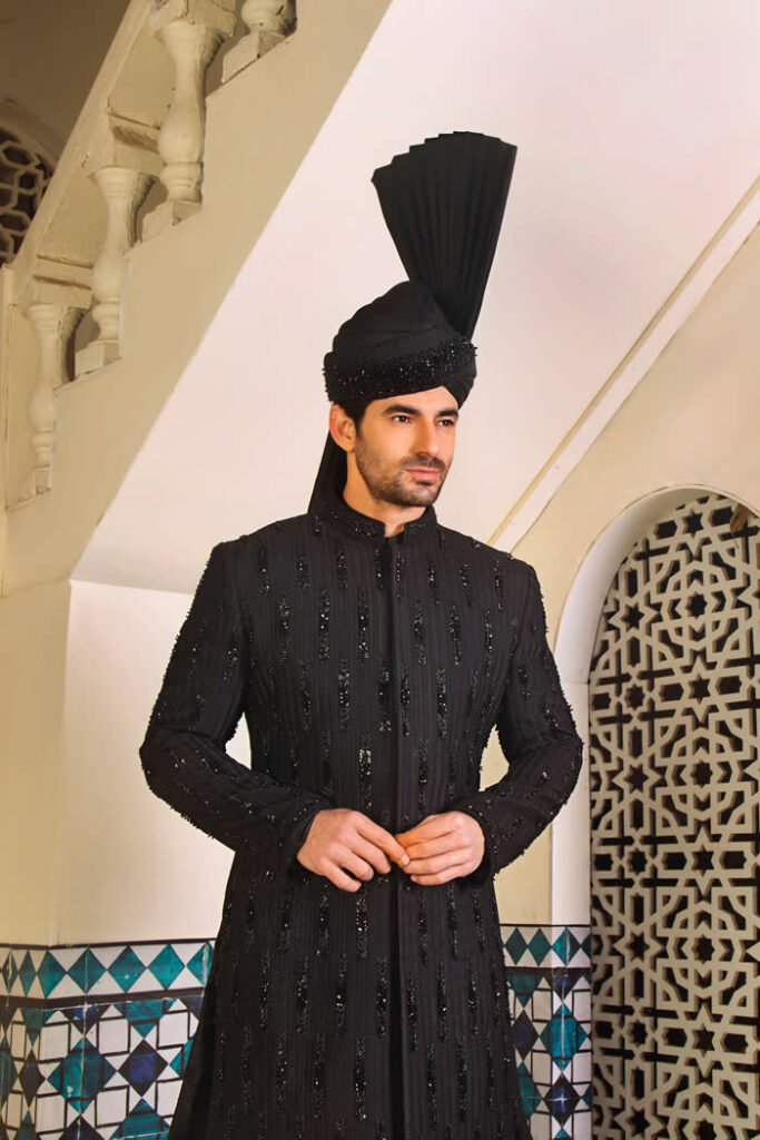 Black Bead Work Sherwani 5