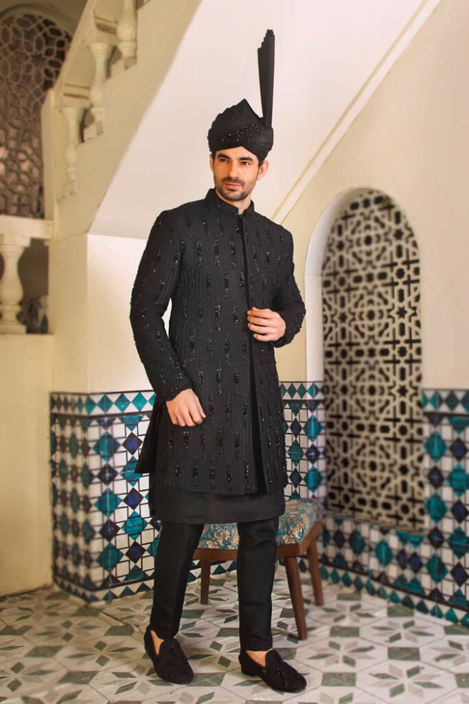 Black Bead Work Sherwani 6