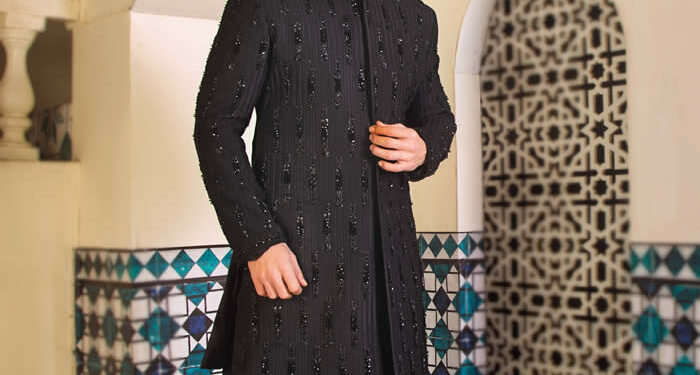 Black Bead Work Sherwani 6