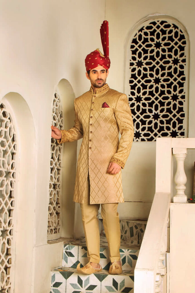 Golden Sherwani by Shameel Khan 1