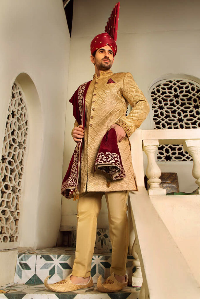 Golden Sherwani by Shameel Khan 6