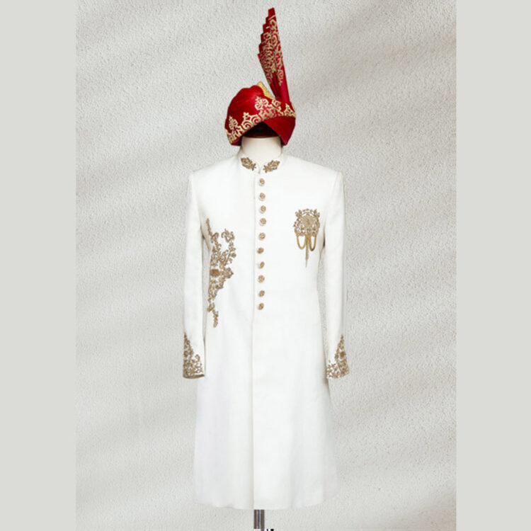 Pearl White Embroidered Sherwani