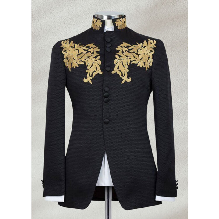 Black Prince Coat With Opulent Golden Embroidery