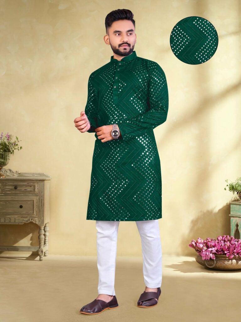 Men Zinc Kurta and White Trouser