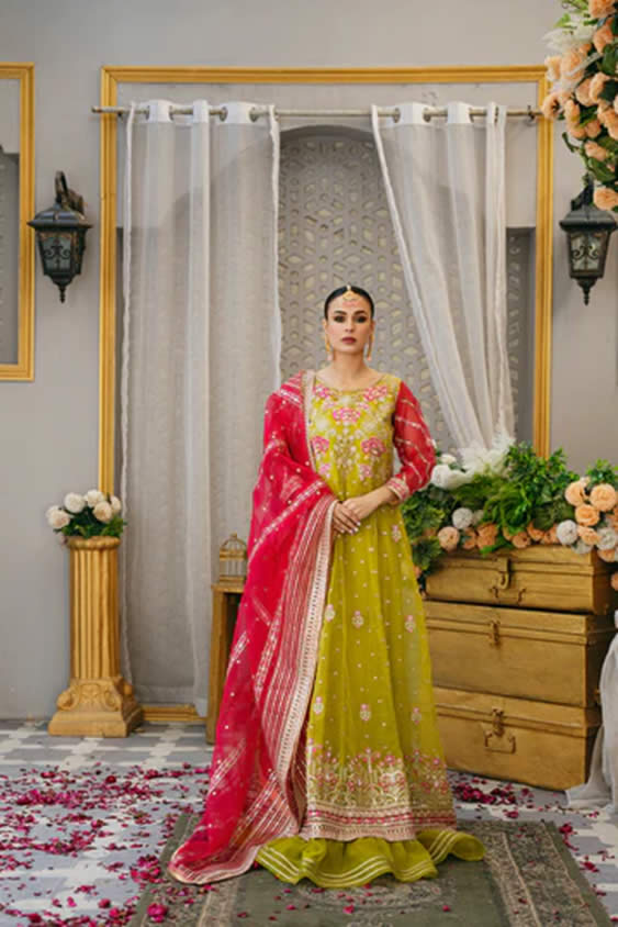 Organza Parrot Green and Orange Gharara shirt