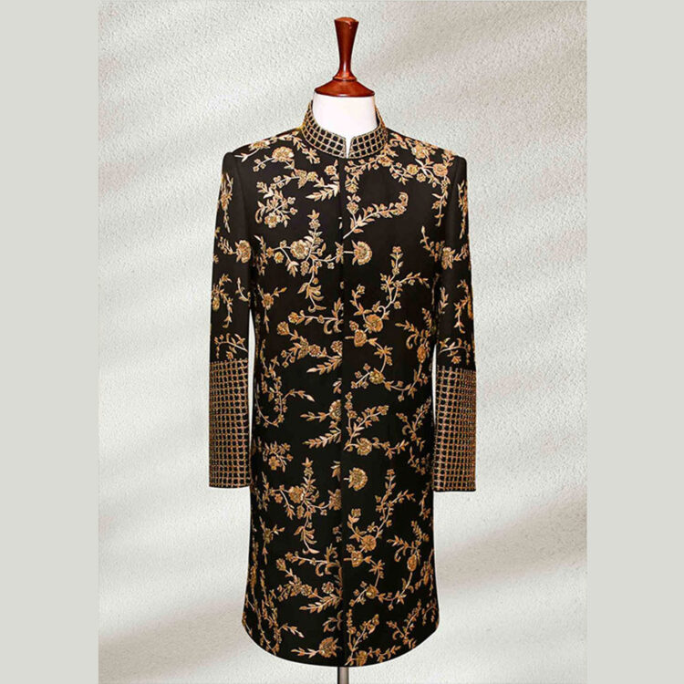 Royal Gold & Black Sherwani