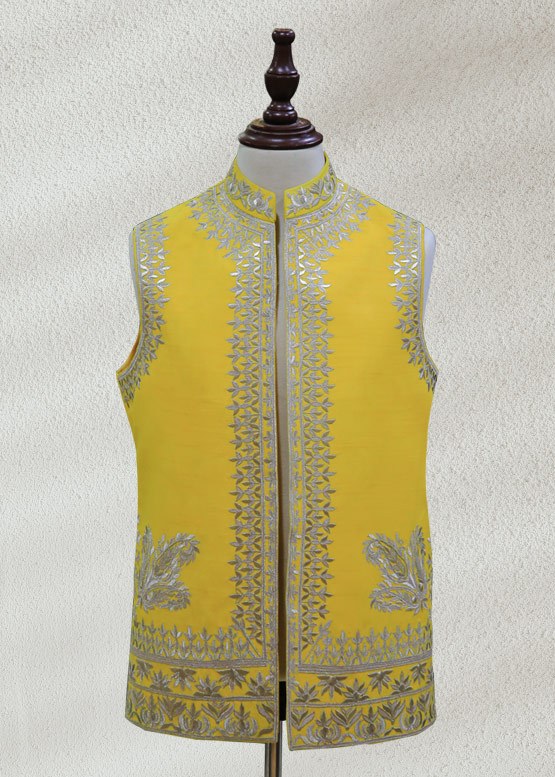 Yellow Waistcoat With Golden Embroidery
