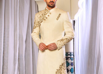 Ivory Gold side Cut Sherwani