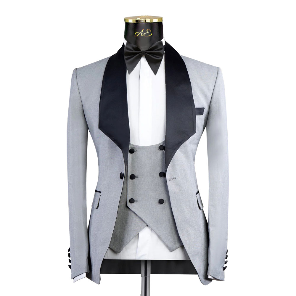 Bespoke Light Grey Tuxedo With Black Lapel