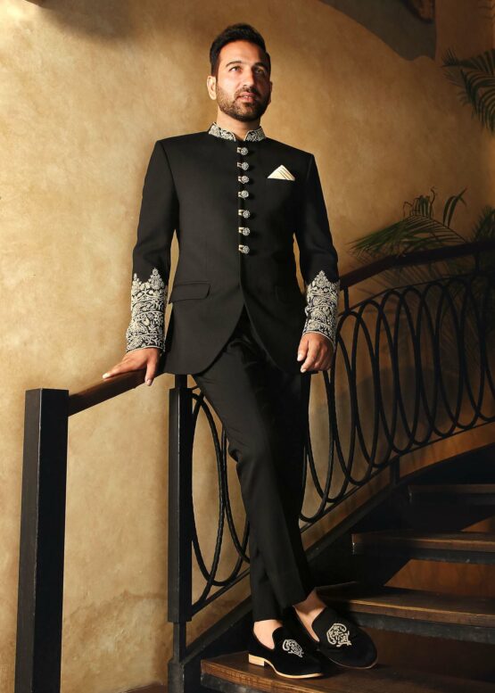 Black Embroidered Prince Suit