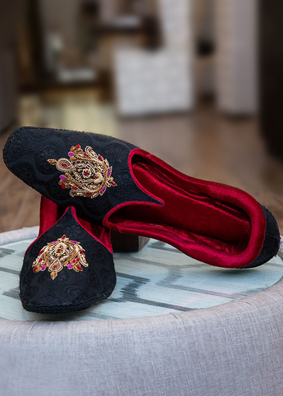 Black and Maroon Embroidered Khussa
