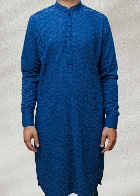 Blue Chikankari Kurta For Men
