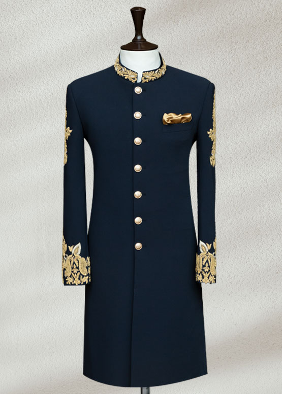 Blue Embroidered wedding sherwani