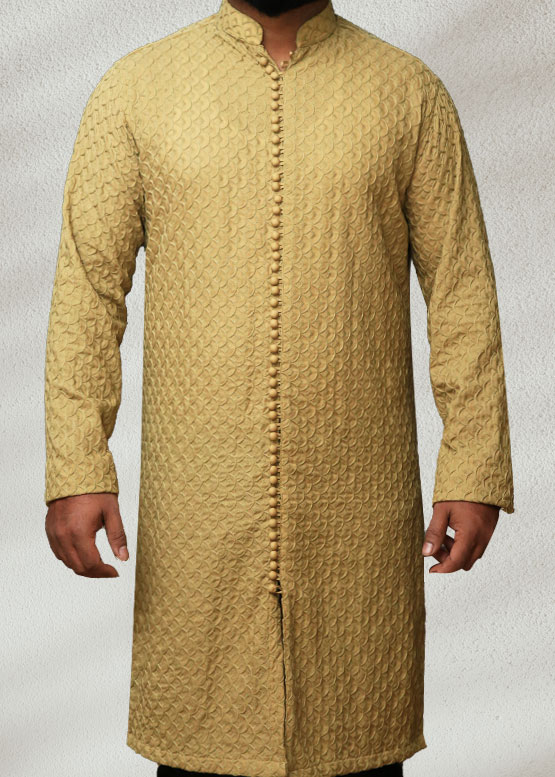 Camel Chikankari Kurta For Men