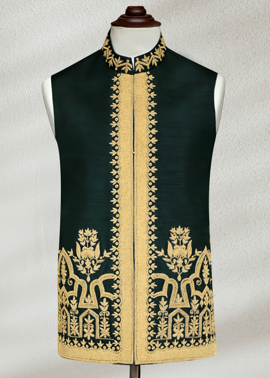 Green Waistcoat with Golden Embroidery