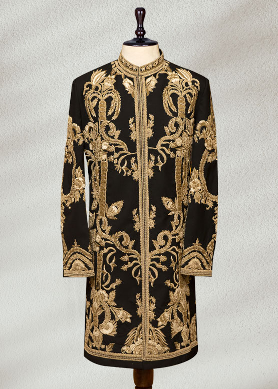 Embroidered Black and Gold Sherwani