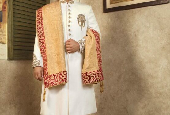 White Embroidered Wedding Sherwani