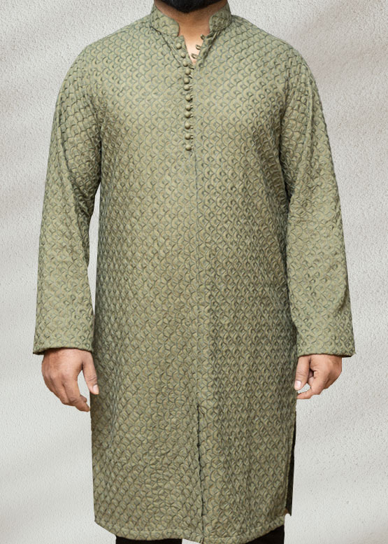 Olive Chikankari Kurta For Men