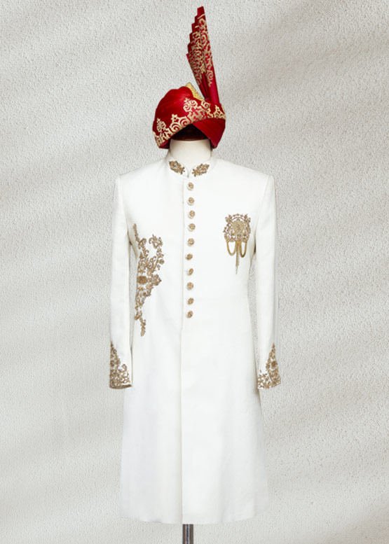 Pearl White Embroidered Sherwani